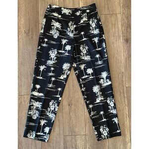 Talbots Collection Silk Blend Ankle Pants Black Sz 10 Side Zip Tropical Print